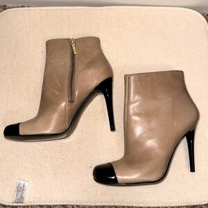 Guess By Marciano Tan & Black Leather Ankle Bootie Heels